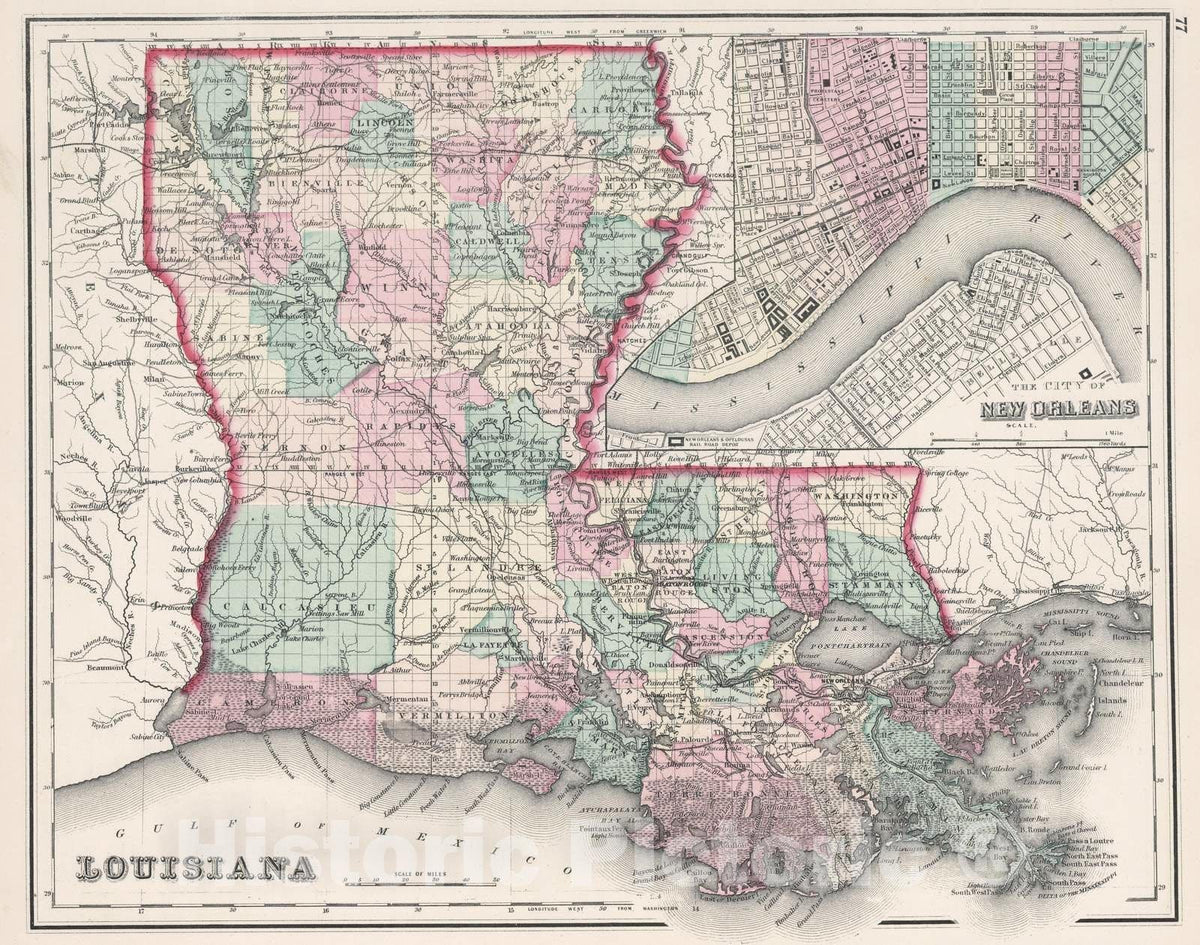 Historic Map : 1878 Louisiana. - Vintage Wall Art