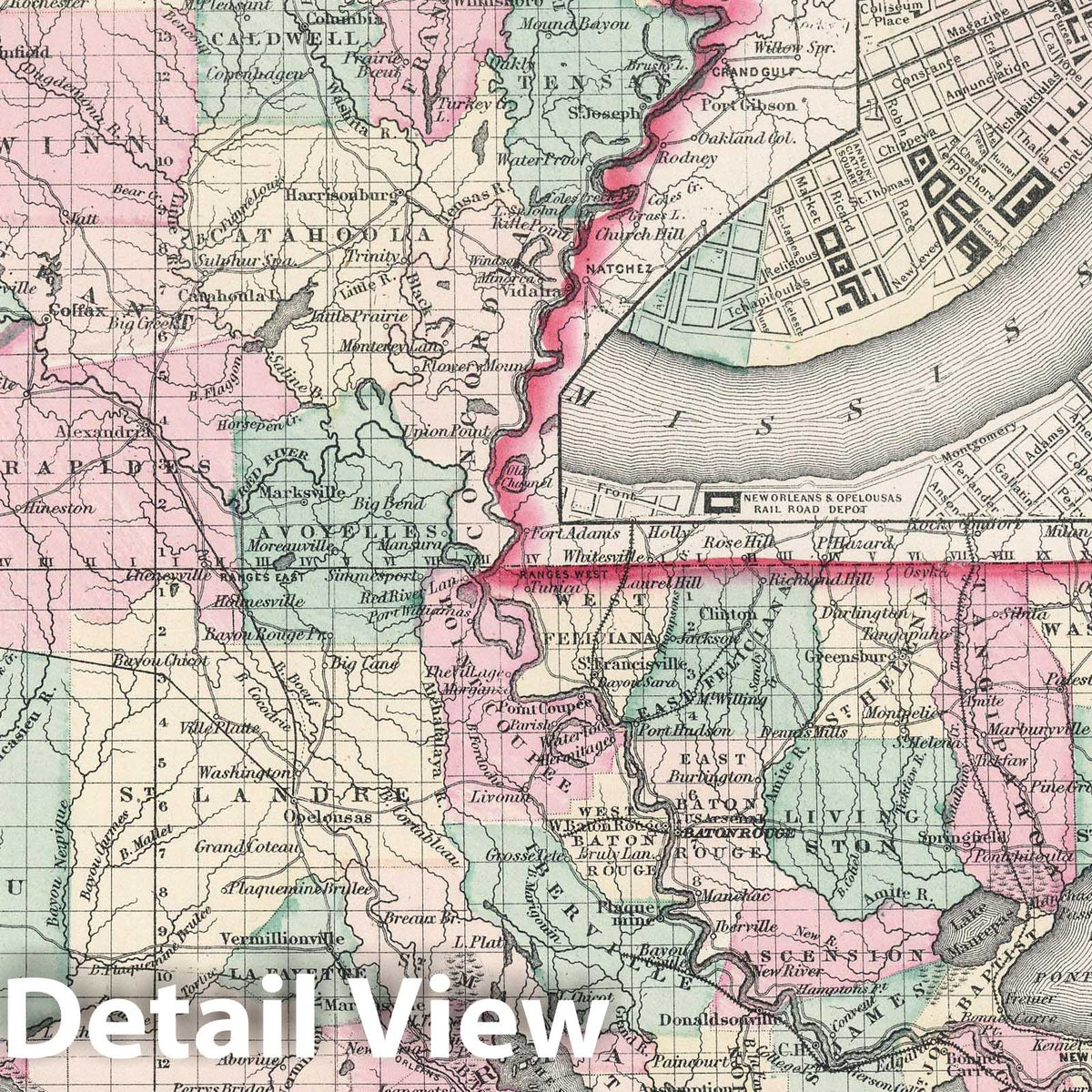 Louisiana - Railroad Map, 1878 - Historical Map Print