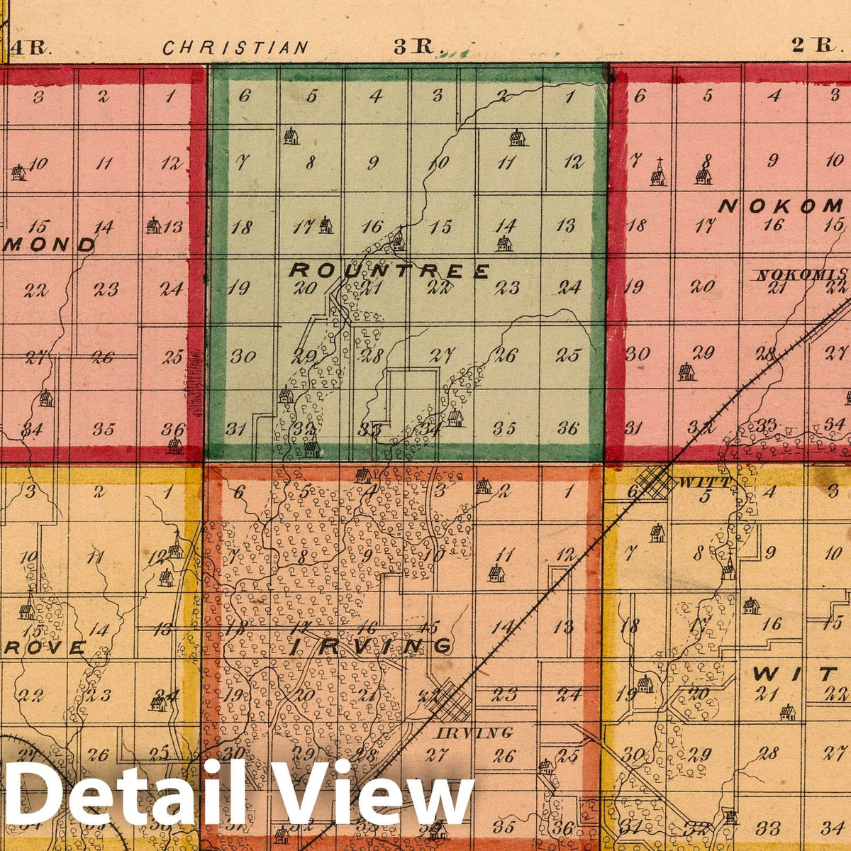 Montgomery County, Illinois - Property Map, 1874 - Historical Map Print