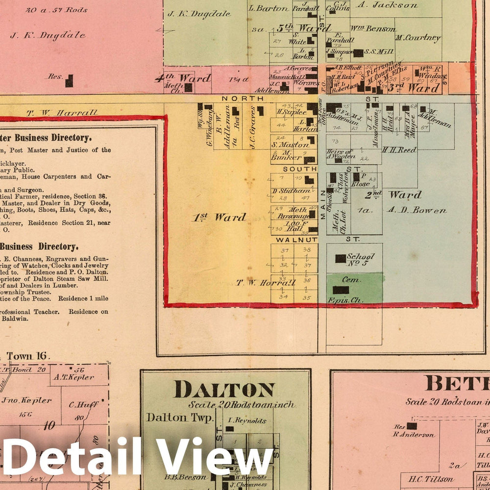 Historic Map : 1874 Jacksonburgh, Whitewater, Dalton, Bethel, and Franklin. Dalton and Harrison Township, Wayne County, Indiana. - Vintage Wall Art