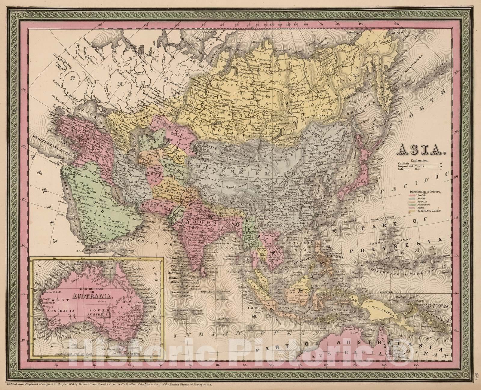 Historic Map : 1853 Asia - Vintage Wall Art