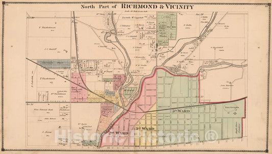 Historic Map : 1874 North Part of Richmond & Vicinity, Wayne County, Indiana. - Vintage Wall Art