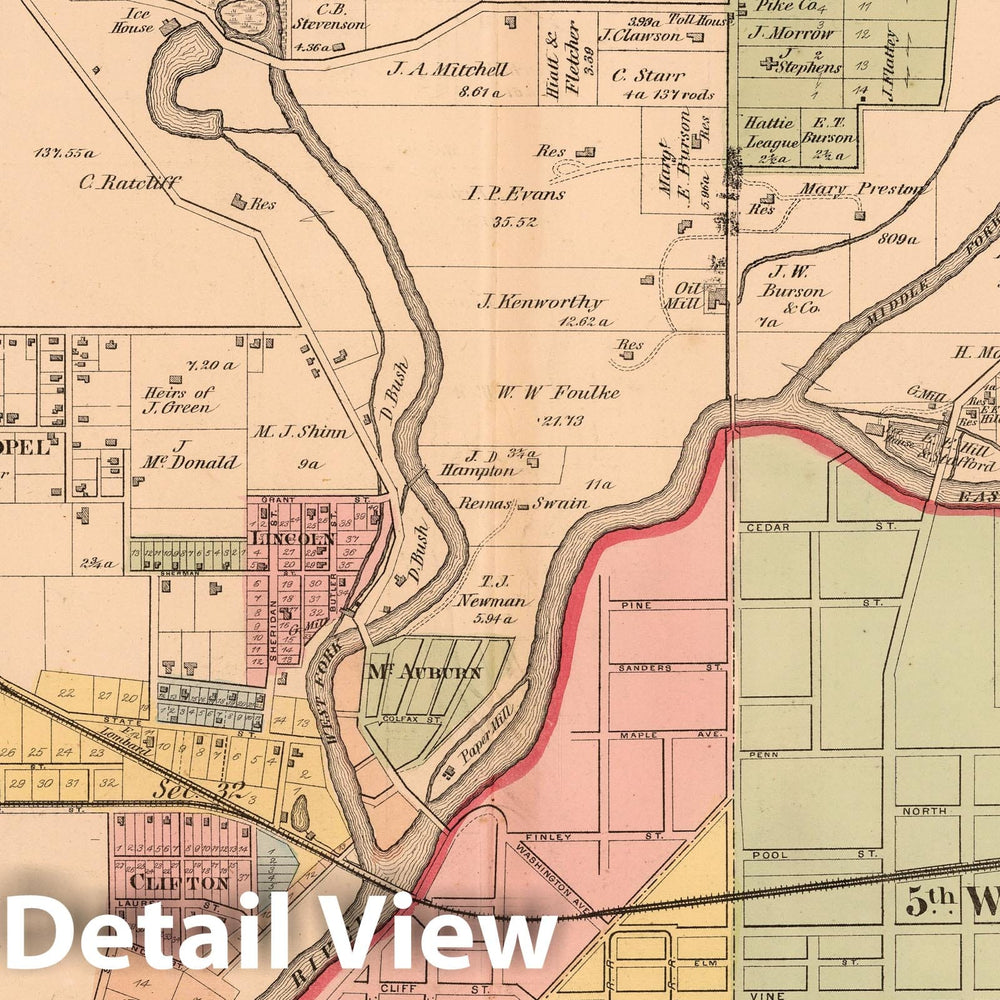 Historic Map : 1874 North Part of Richmond & Vicinity, Wayne County, Indiana. - Vintage Wall Art