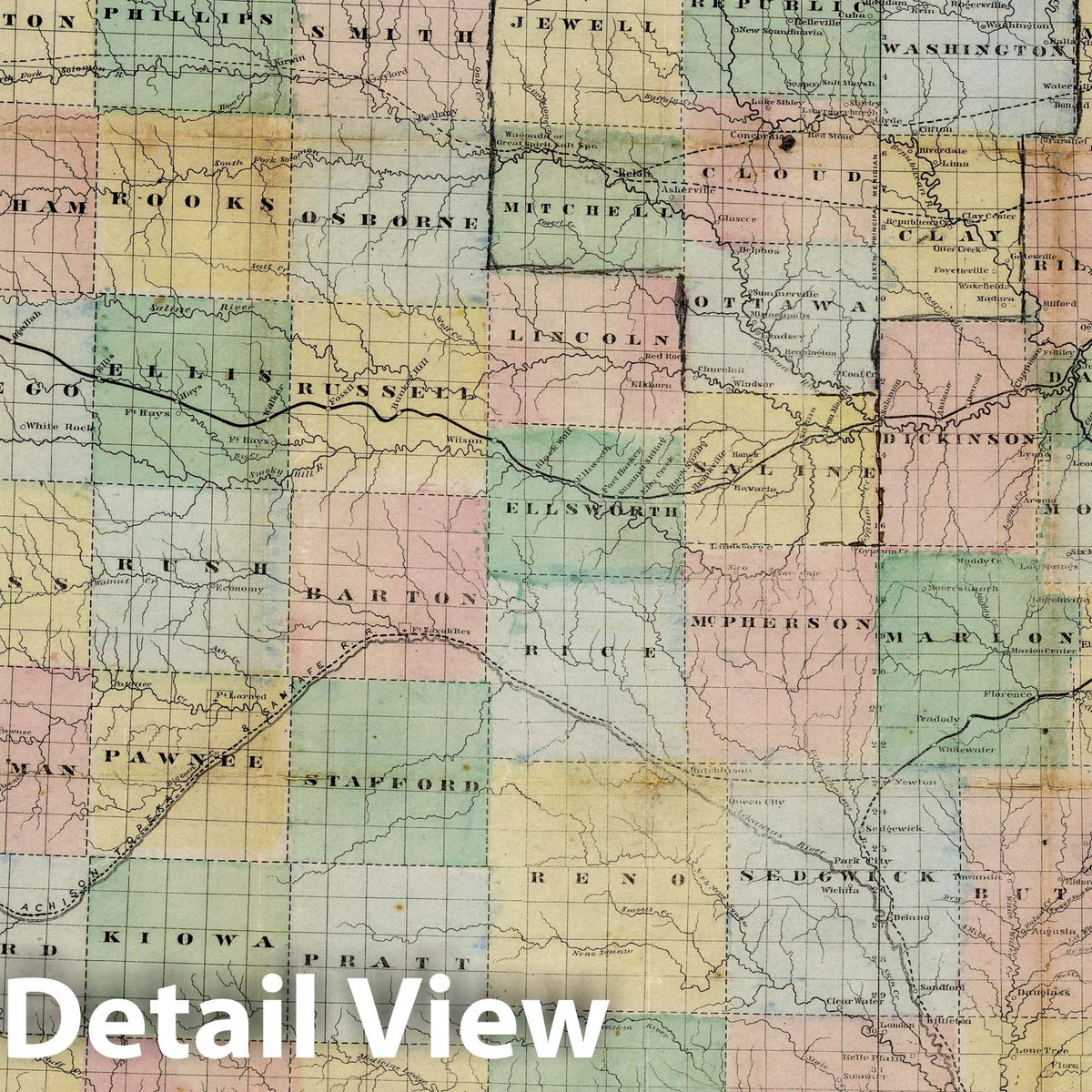 Kansas, 1872 - Historical Map Print