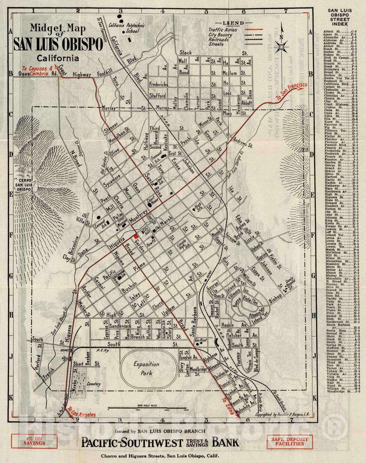 San Luis Obispo, California - Bird's Eye View, 1923 - Historical Map Print
