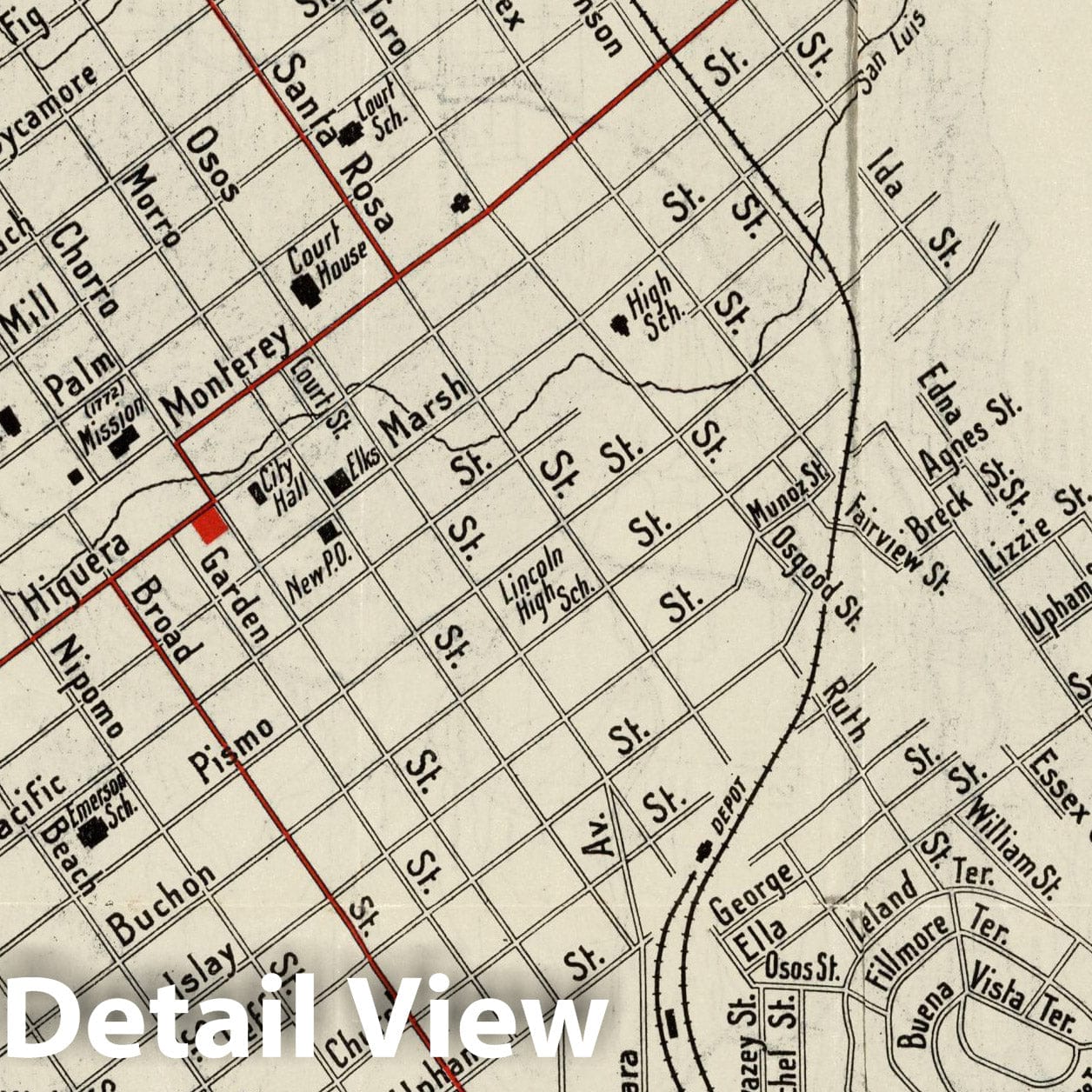 San Luis Obispo, California - Bird's Eye View, 1923 - Historical Map Print