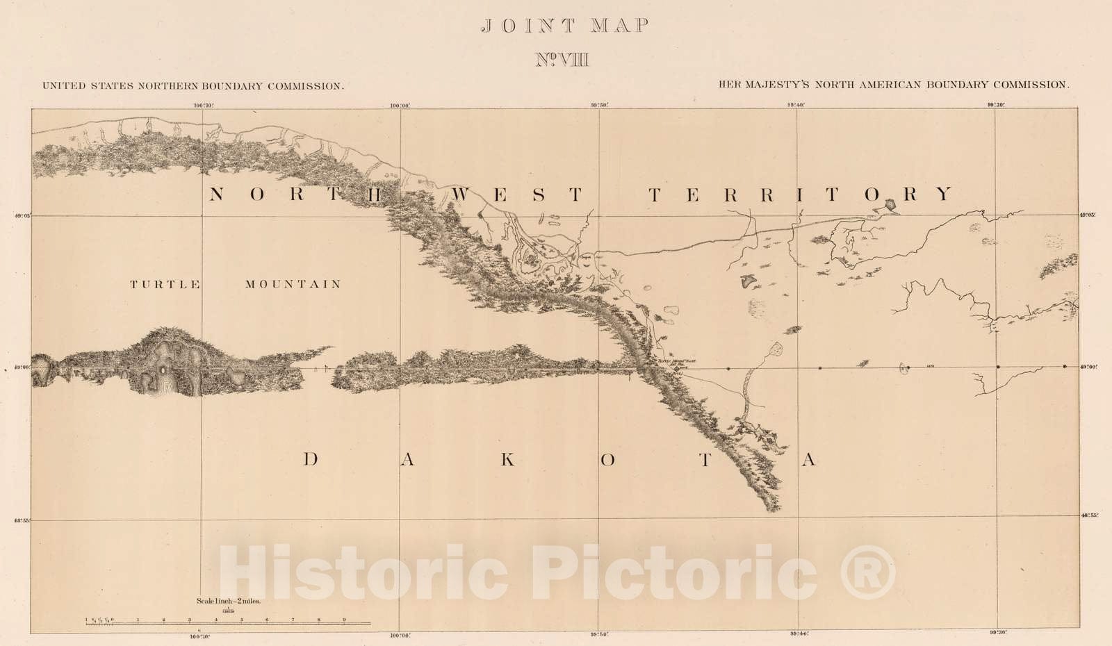 Historic Map : Exploration Book - 1878 Joint Map No. VIII. United States Northern Boundary Commission. (Canadian Border). - Vintage Wall Art