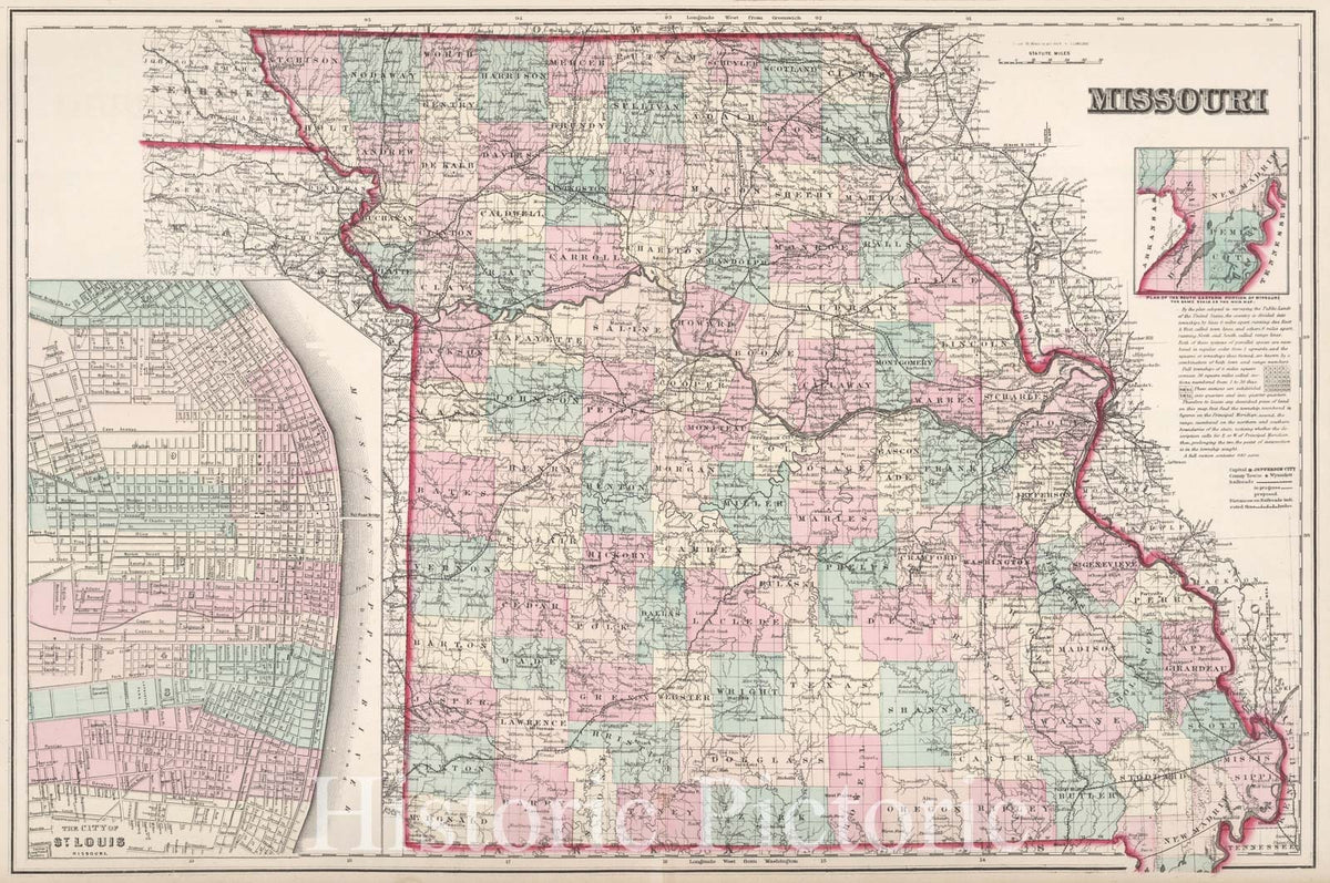 Missouri - Railroad Map, 1878 - Historical Map Print