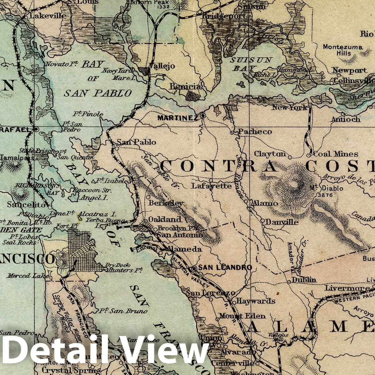 Central California 1869 Map Print - Bancroft's Historical Railroad Map