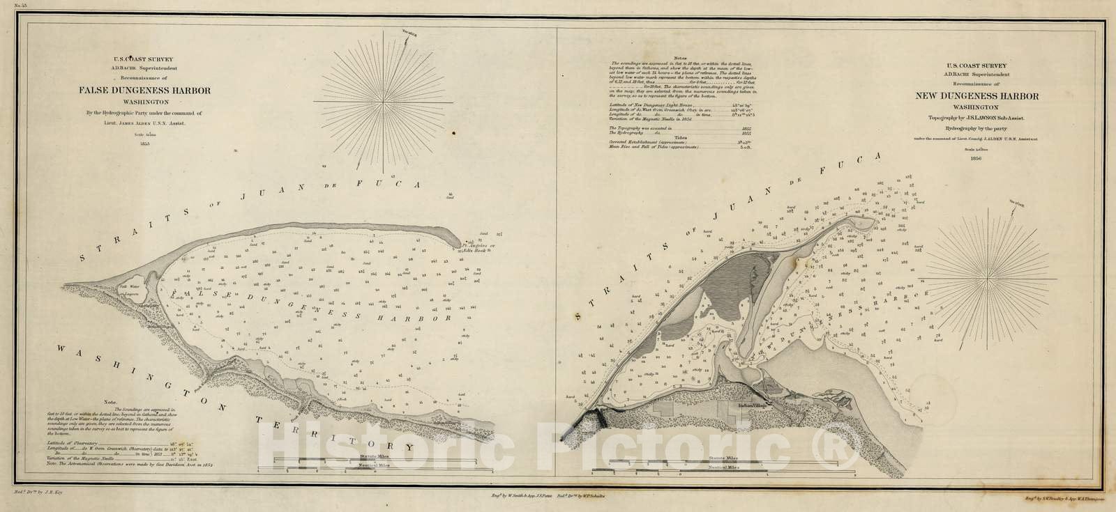 Historic Map : 1856 False Dungeness Harbor, New Dungeness Harbor, Washington - Vintage Wall Art