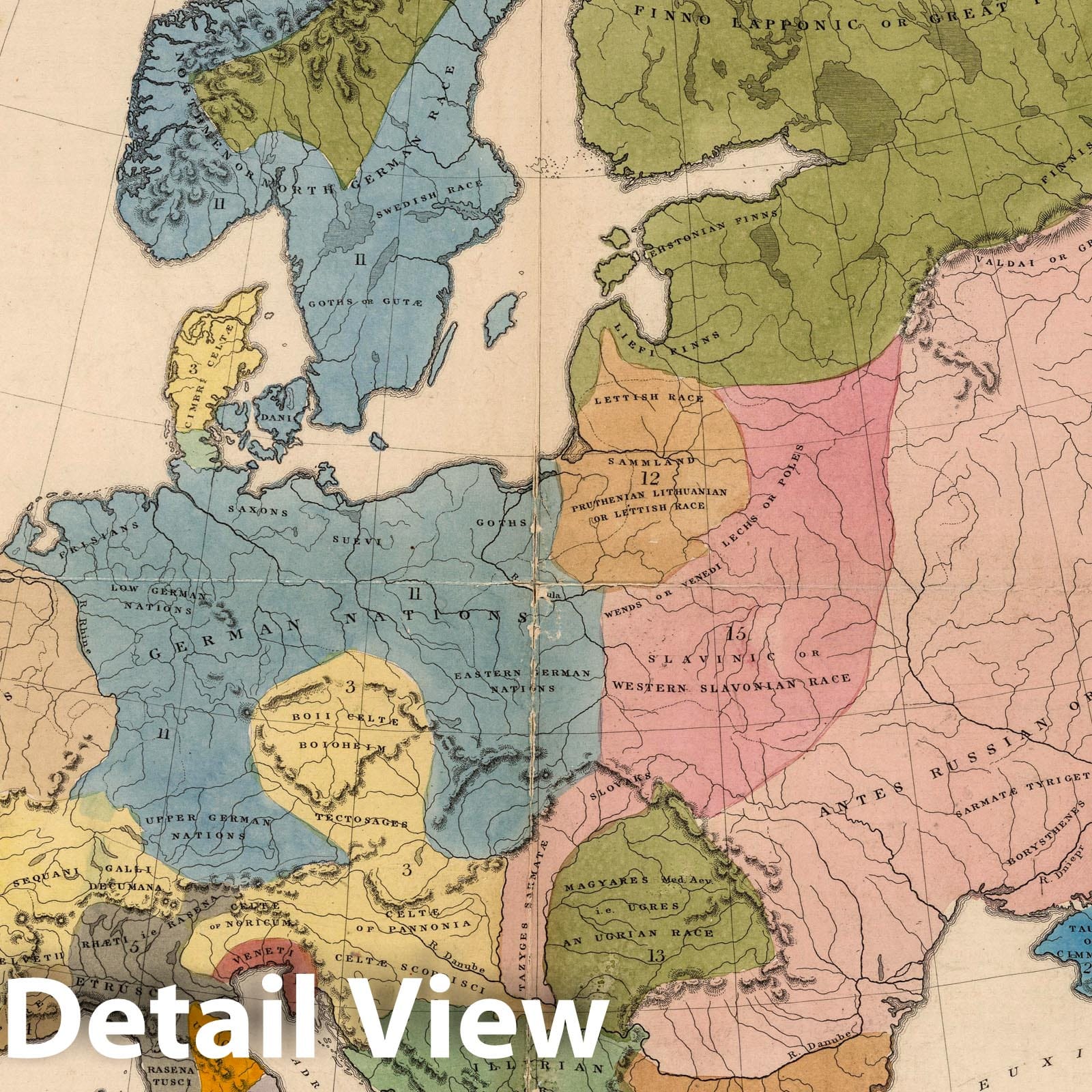 Europe, Ethnographical Map - Physical Map, 1861 - Historical Map Print