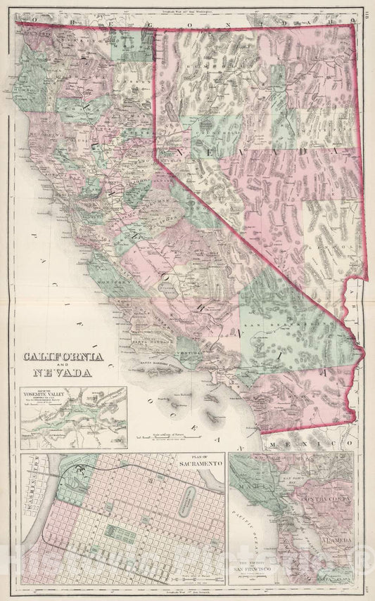 Historic Map : 1878 California and Nevada : Vintage Wall Art