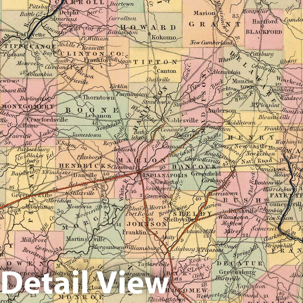 Historic Map : 1853 A New Map of Indiana - Vintage Wall Art