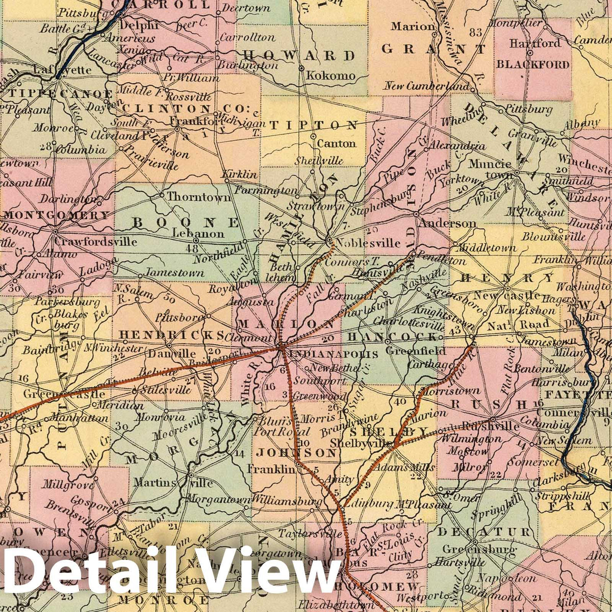 Indiana - Railroad Map, 1853 - Historical Map Print