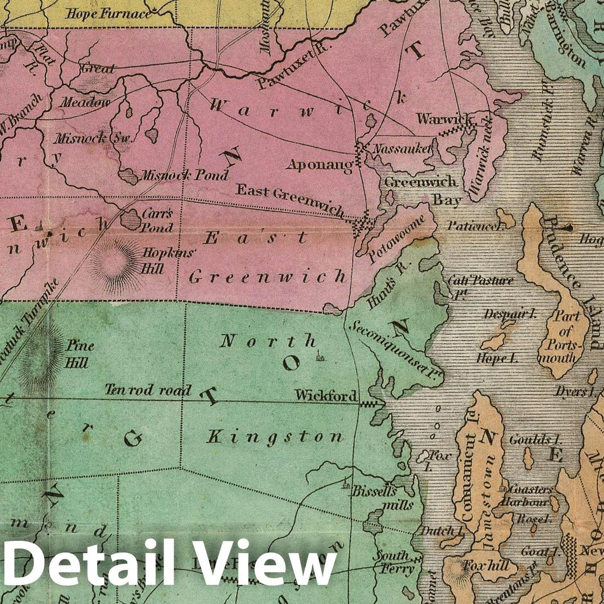 Rhode Island, 1827 - Historical Map Print