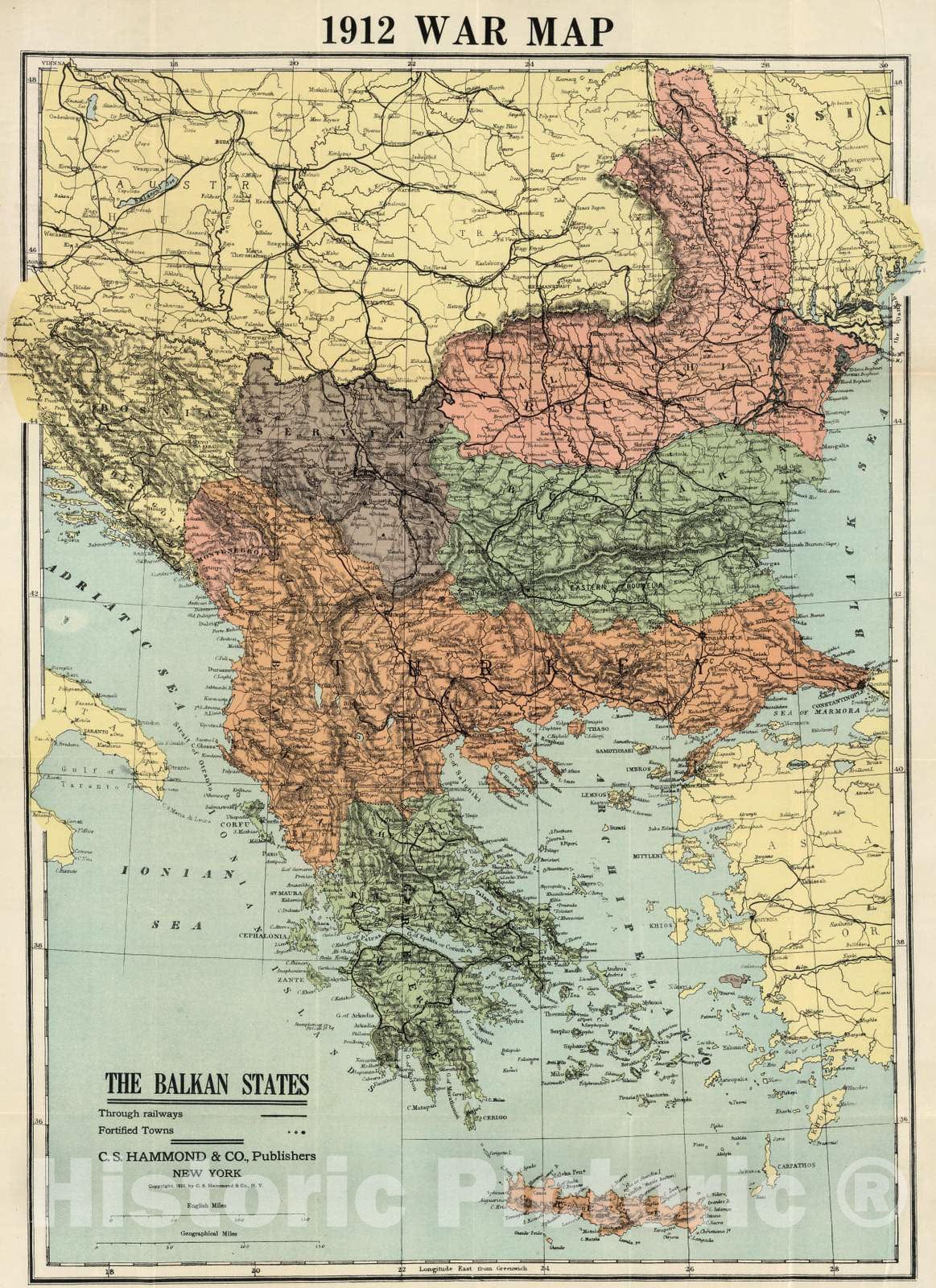 Historic Map : 1912 Balkan States - Vintage Wall Art