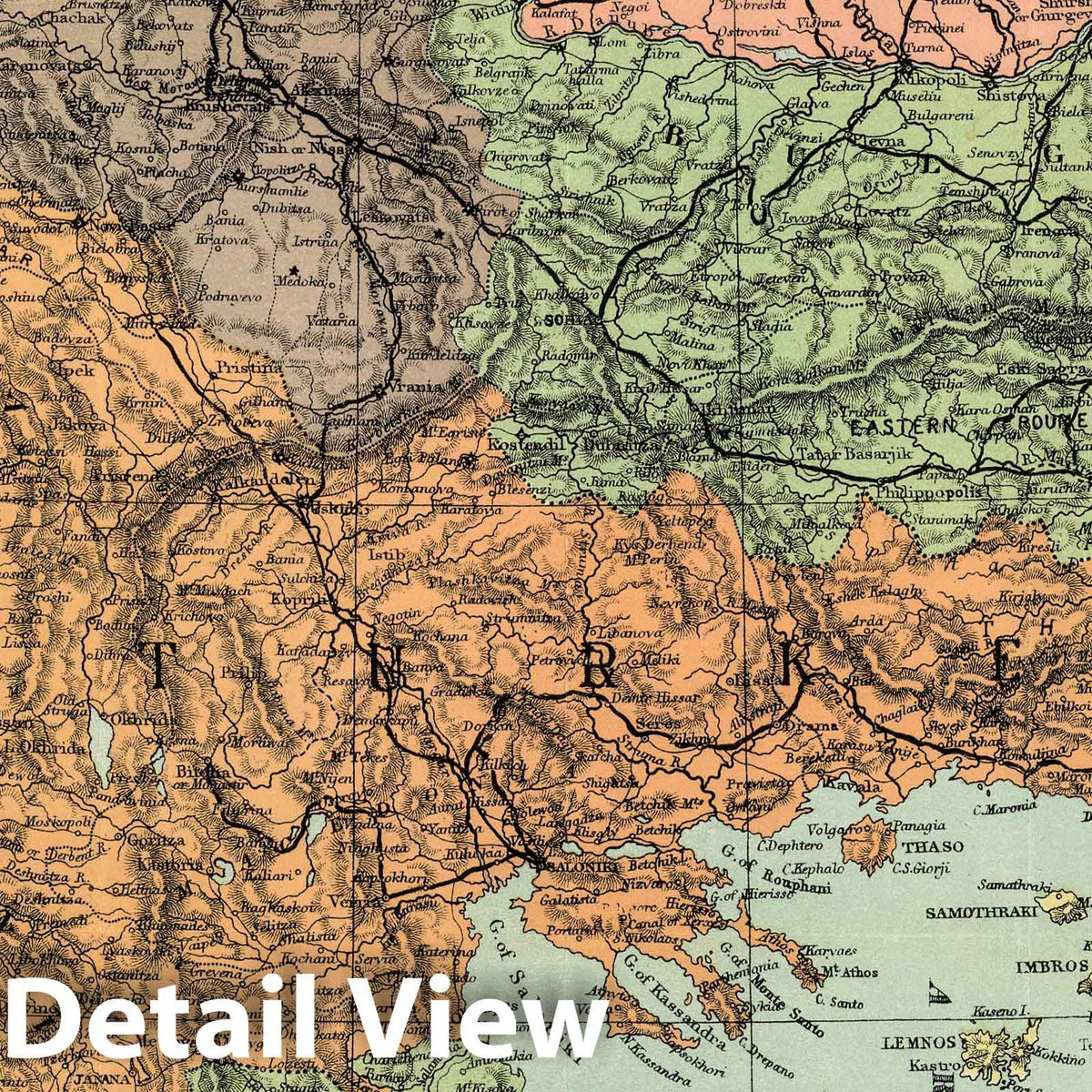 Balkan States - Railroad Map, 1912 - Historical Map Reproduction