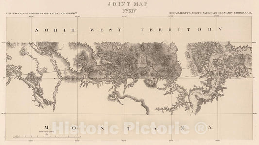 Historic Map : Exploration Book - 1878 Joint Map No. XIV. United States Northern Boundary Commission. (Canadian Border). - Vintage Wall Art