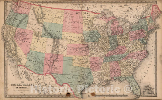 Historic Map : 1874 United States of America. - Vintage Wall Art