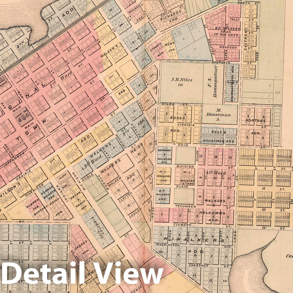 Historic Map : 1874 City of La Porte. (View) Farm Residence of D.B. Collins and Business, LaPorte County, Indiana. - Vintage Wall Art
