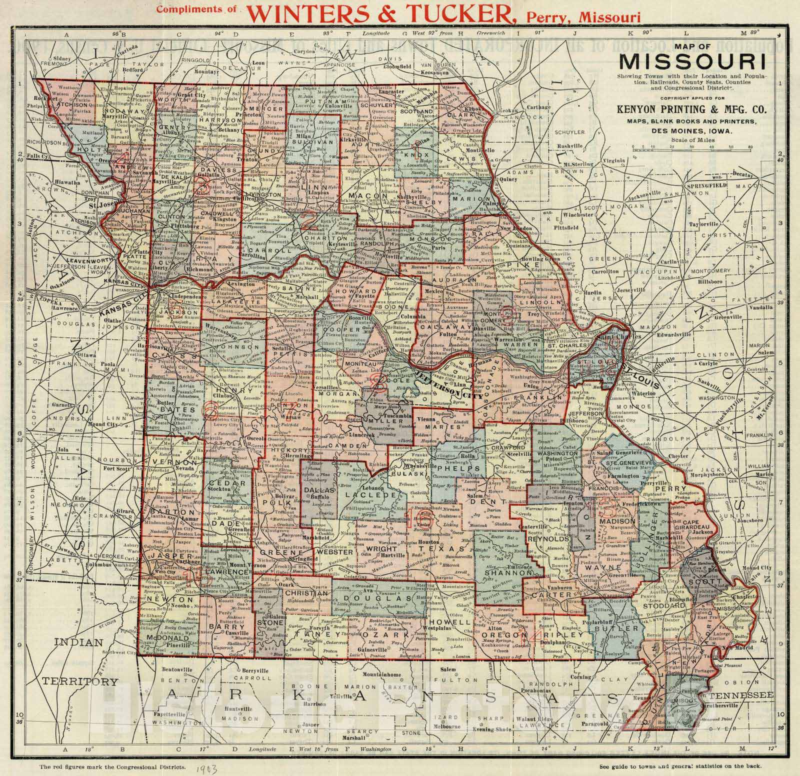 Historic Map : 1903 Map of Missouri - Vintage Wall Art