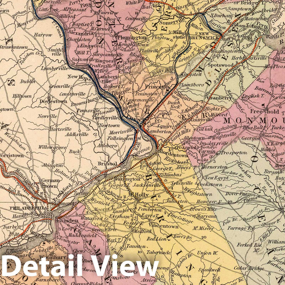 New Jersey - Railroad Map, 1853 - Historical Map Print