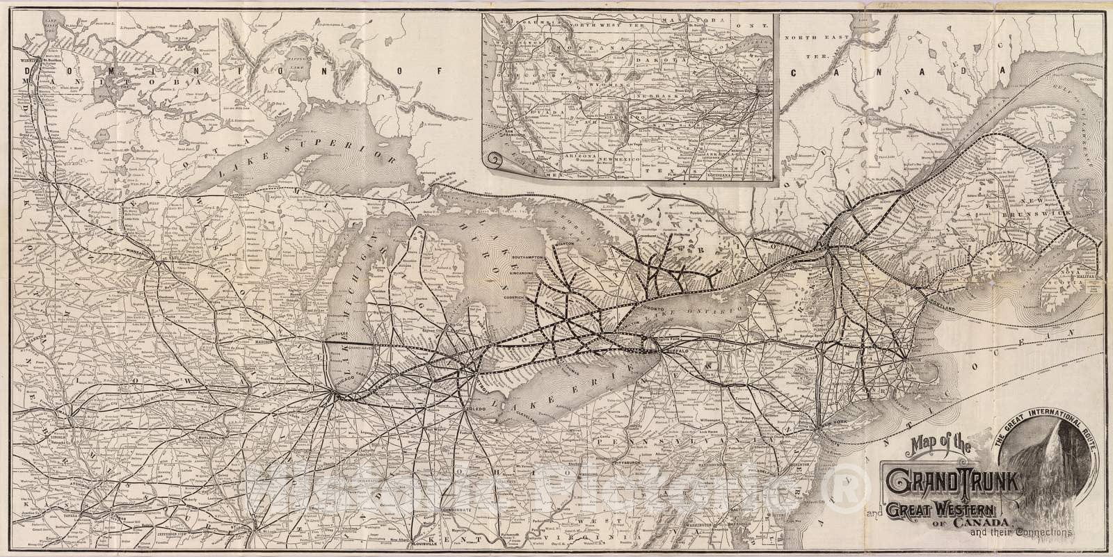 Historic Map : Timetable Map - 1885 Grand Trunk Ry. of Canada. - Vintage Wall Art