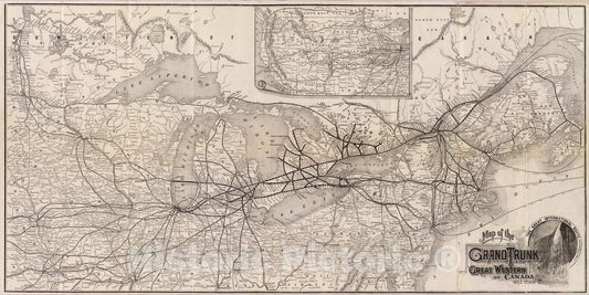 Historic Map : Timetable Map - 1885 Grand Trunk Ry. of Canada. - Vintage Wall Art