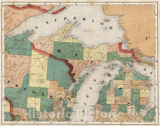 Historic Map : National Atlas - 1852 Wisconsin, Michigan. - Vintage Wall Art