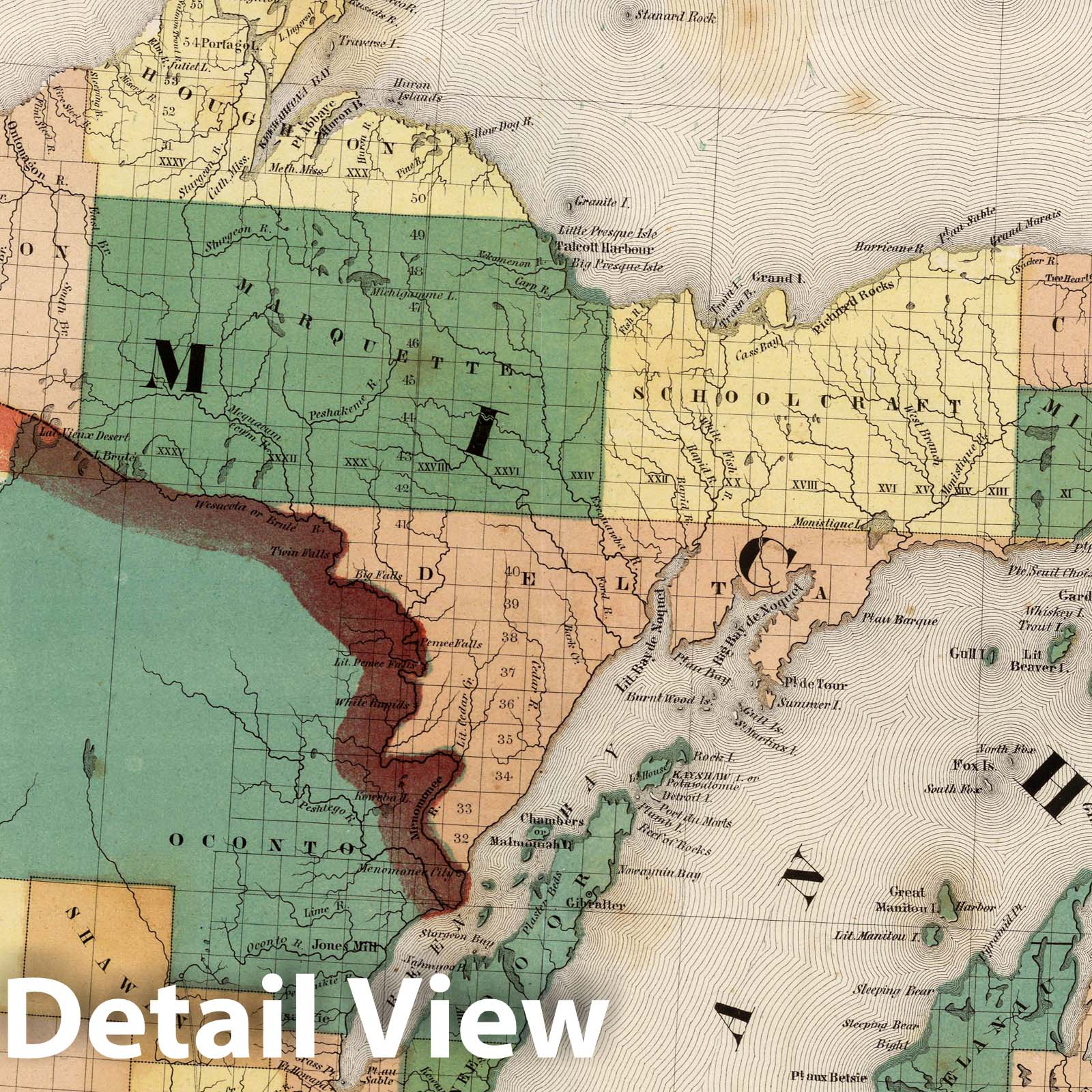 Wisconsin and Michigan 1852 Historical Map Print