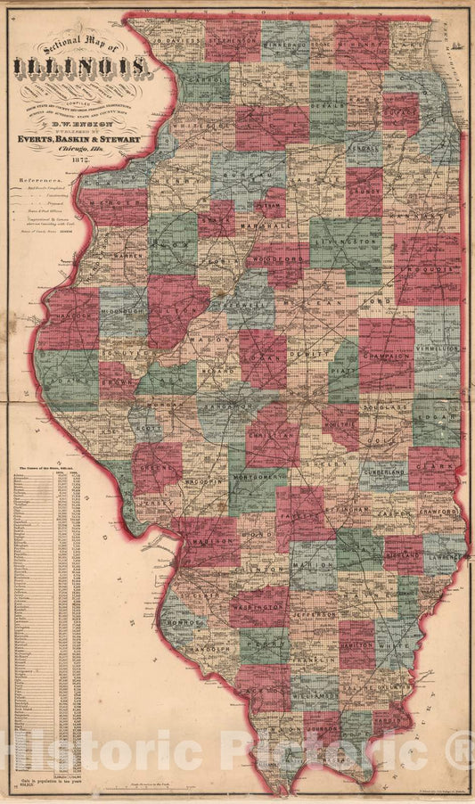 Historic Map : 1872 Sectional Map of Illinois. - Vintage Wall Art