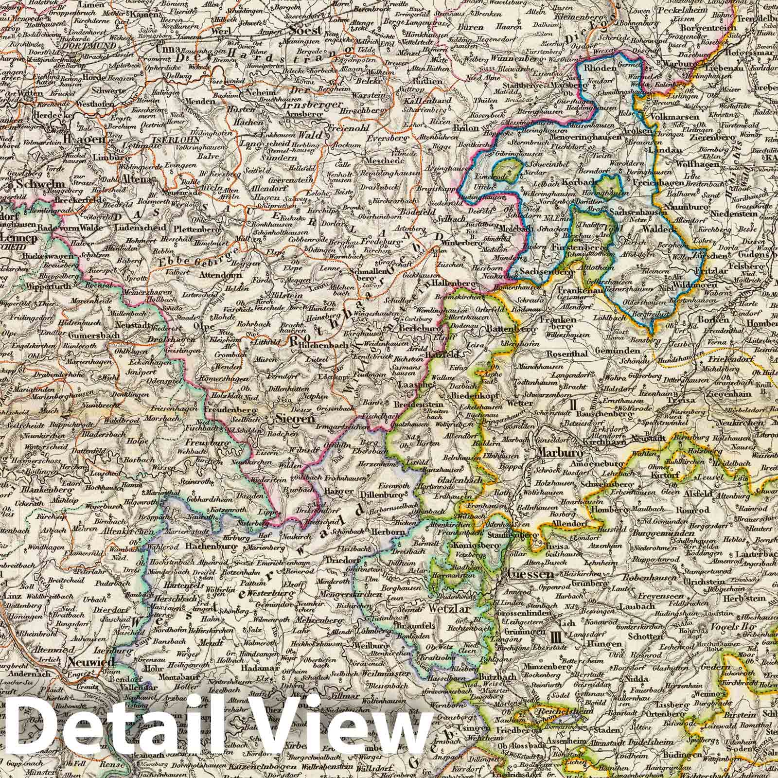Westphalia, Rhine Province, Hesse, Nassau, Waldeck, 1856 - Historical Map Print