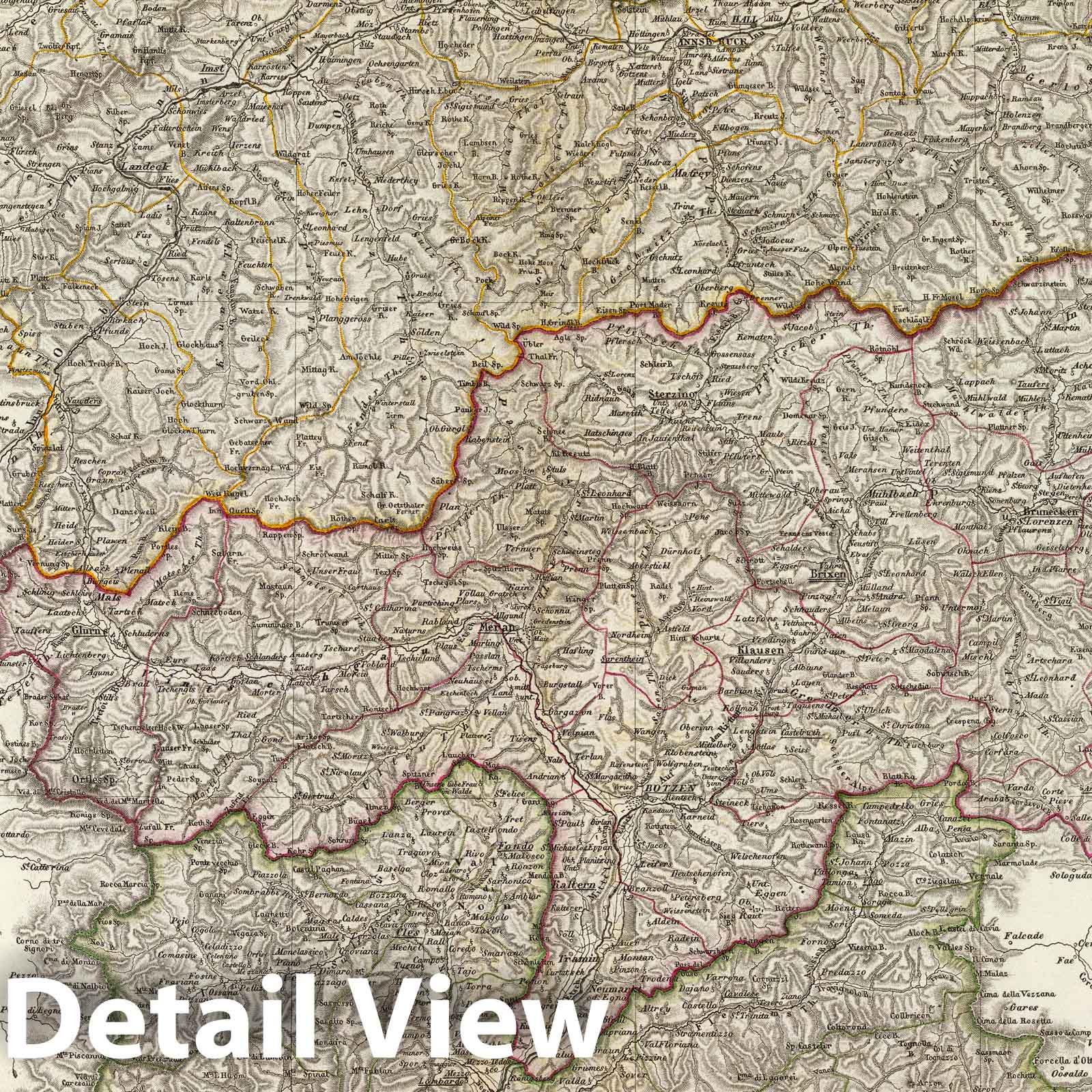 Tyrol, Vorarlberg, and Liechtenstein with Innsbruck Region, 1856 - Historical Map Print