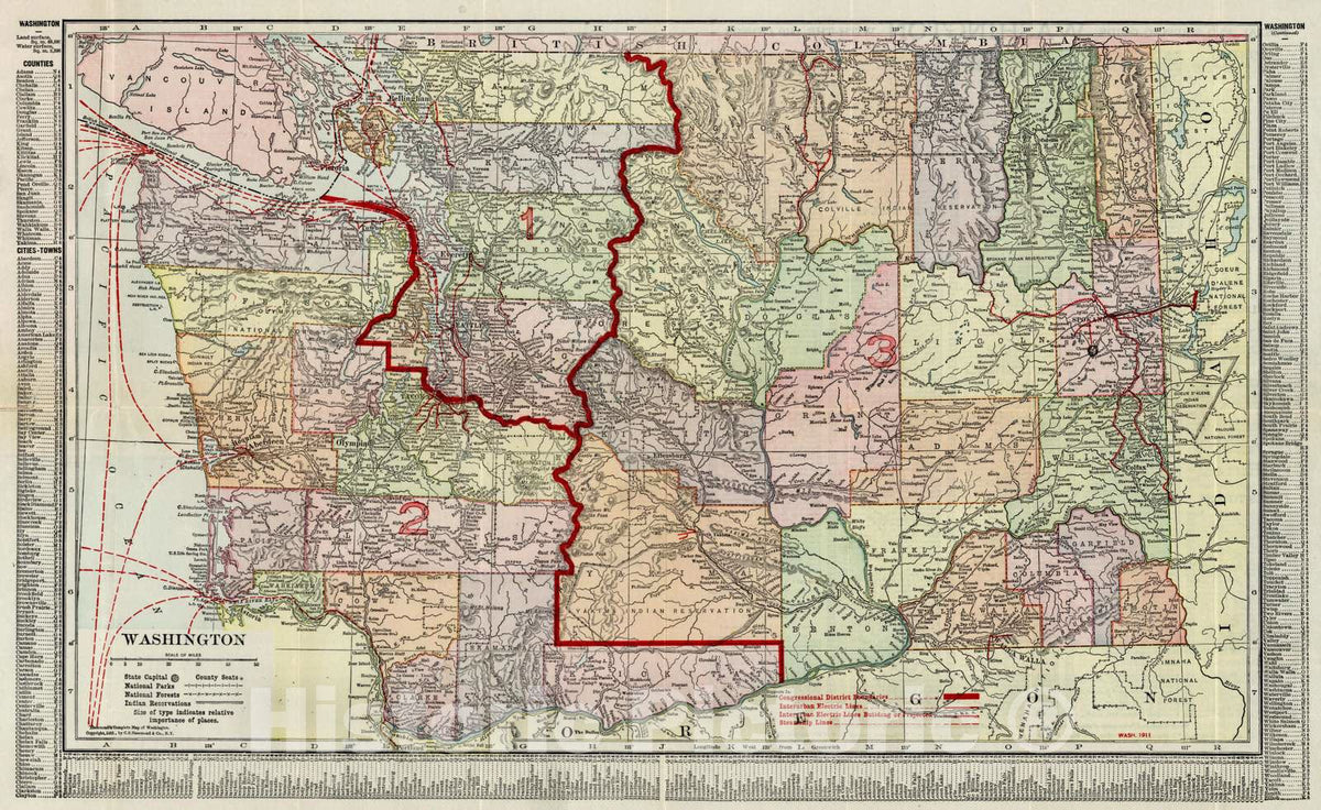 Historic Map : 1911 Washington - Vintage Wall Art