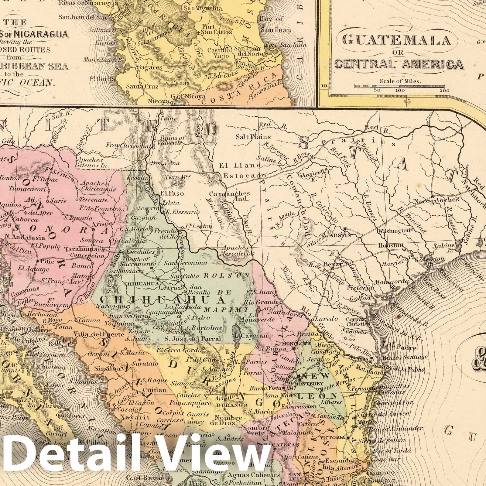 Mexico and Guatemala - Military Map, 1853 - Historical Map Print