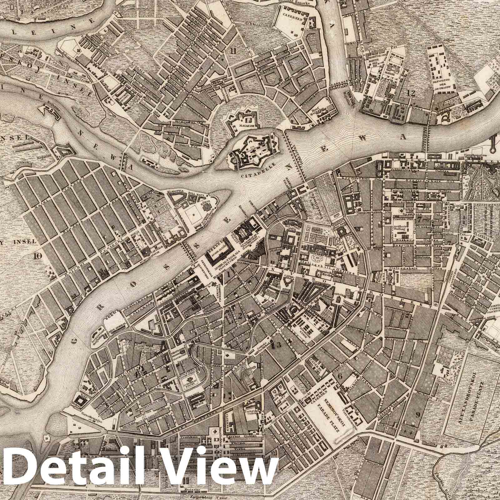 Saint Petersburg, 1844 - Historical Map Print from Meyer's Hand-Atlas