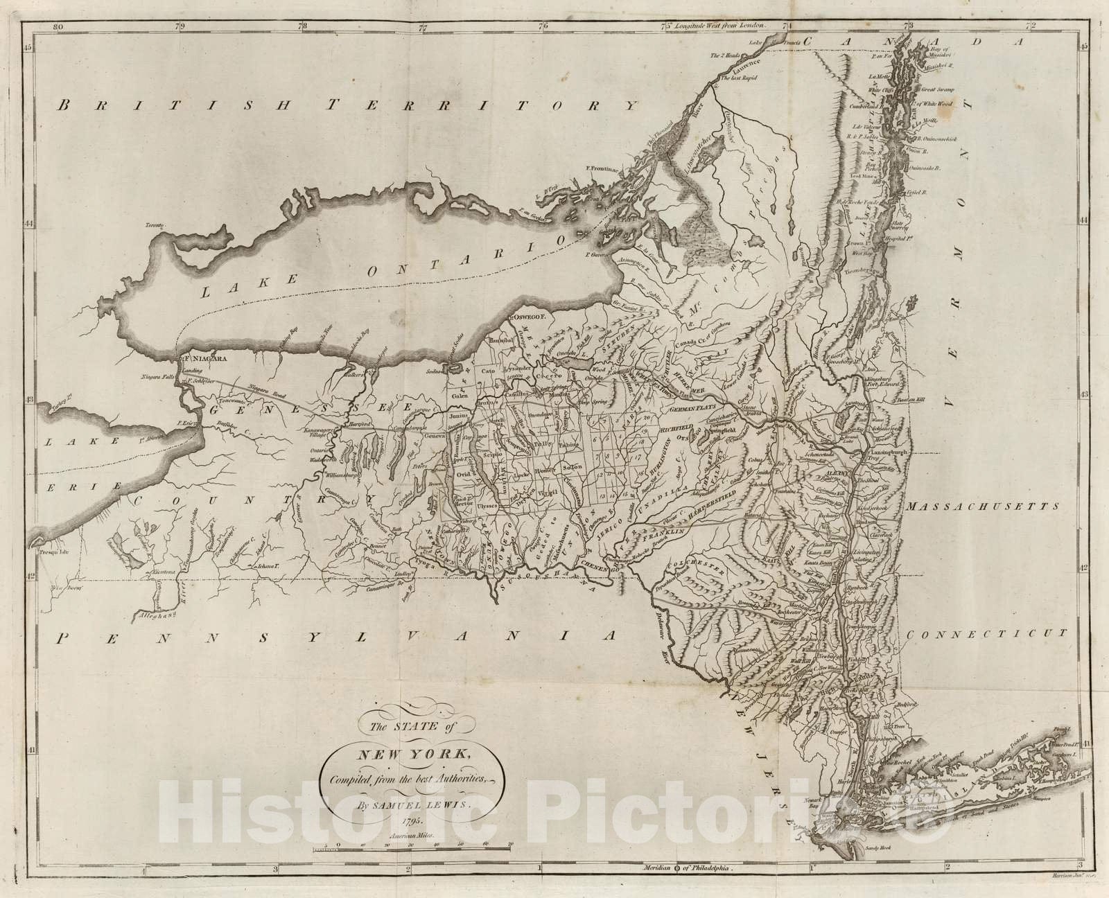 Historic Map : 1795 State of New York. - Vintage Wall Art