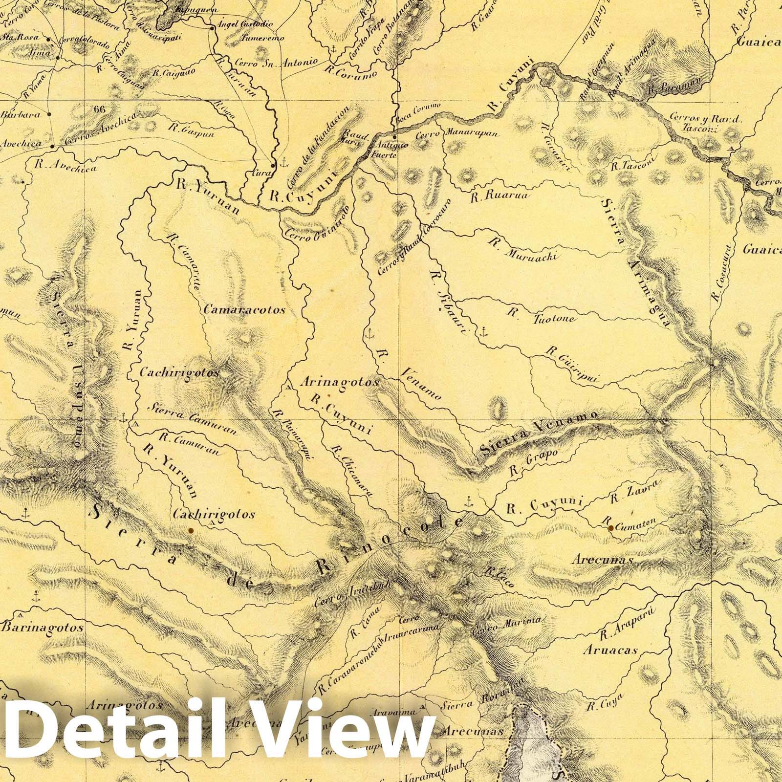 Canton of Upata, Guyana - River Map, 1840 - Historical Map Print