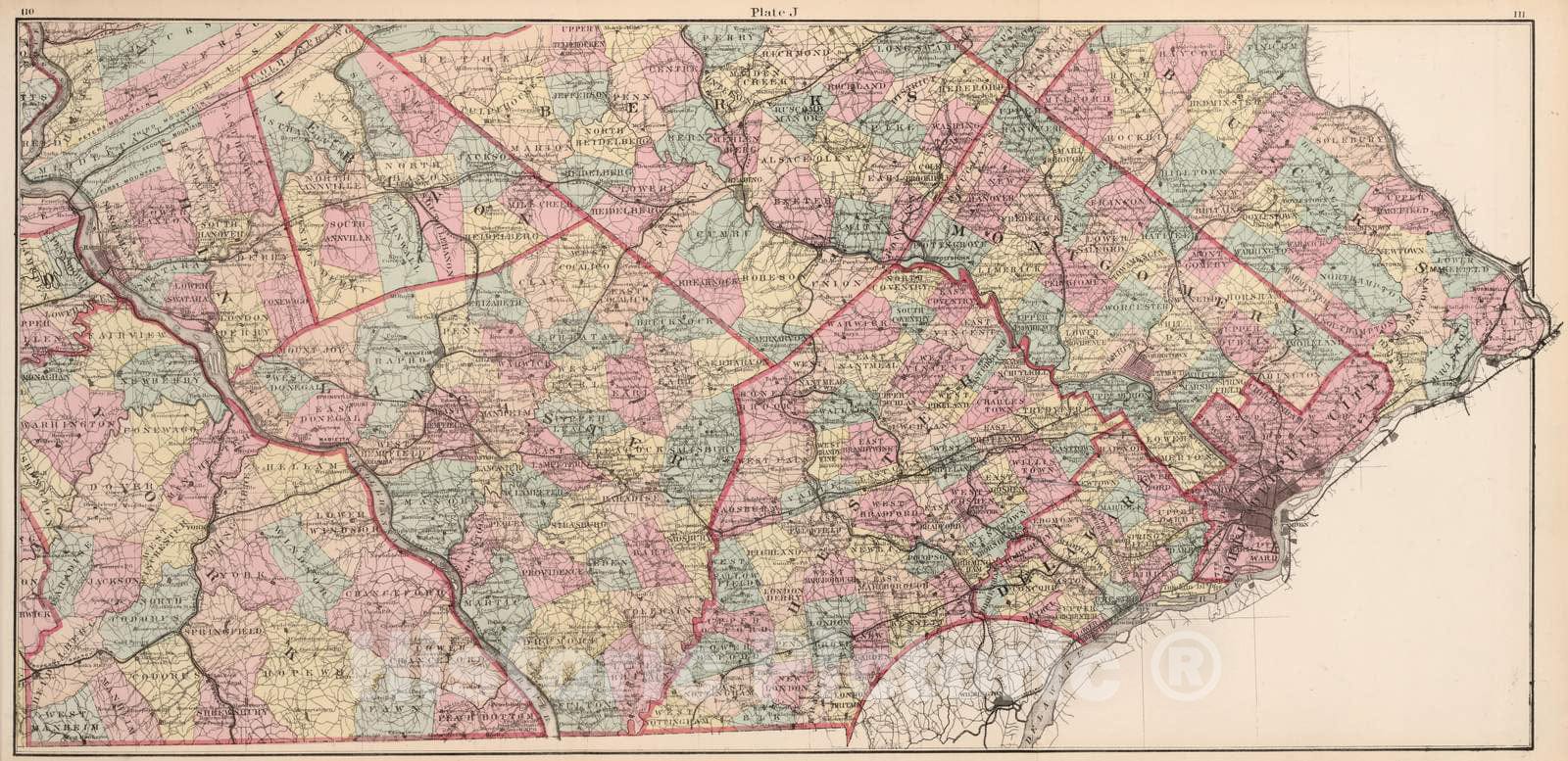 Historic Map : 1871 Plate J. Southeast Pennsylvania. - Vintage Wall Art