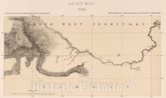 Historic Map : Exploration Book - 1878 Joint Map No. XII. United States Northern Boundary Commission. (Canadian Border). - Vintage Wall Art