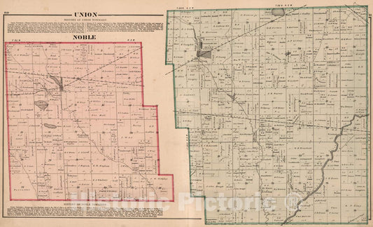 Historic Map : 1874 Union and Noble Townships, Laporte County, Indiana. - Vintage Wall Art
