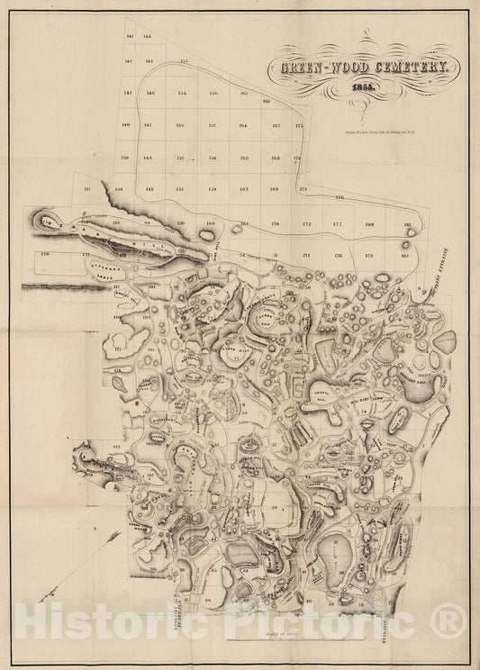 Historic Map : 1855 Green-Wood Cemetery - Vintage Wall Art
