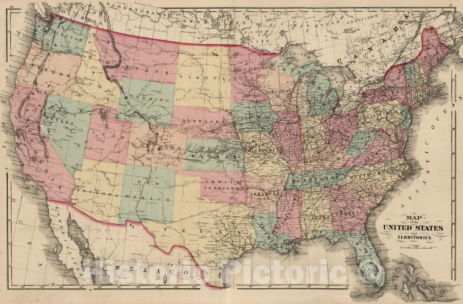 Historic Map : 1876 United States and Territories. - Vintage Wall Art