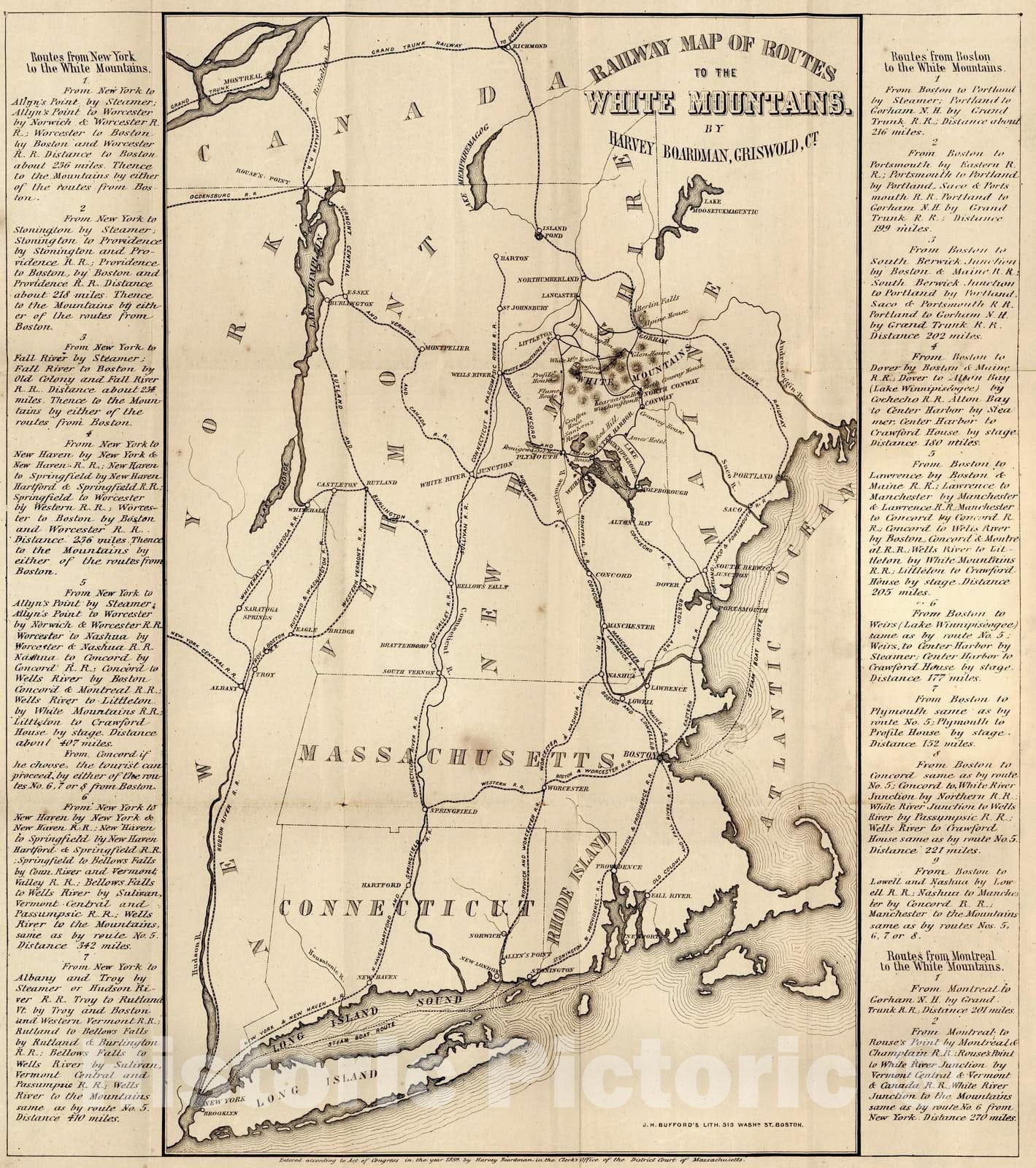 Historic Map : 1859 White Mountains New Hampshire v1 - Vintage Wall Art