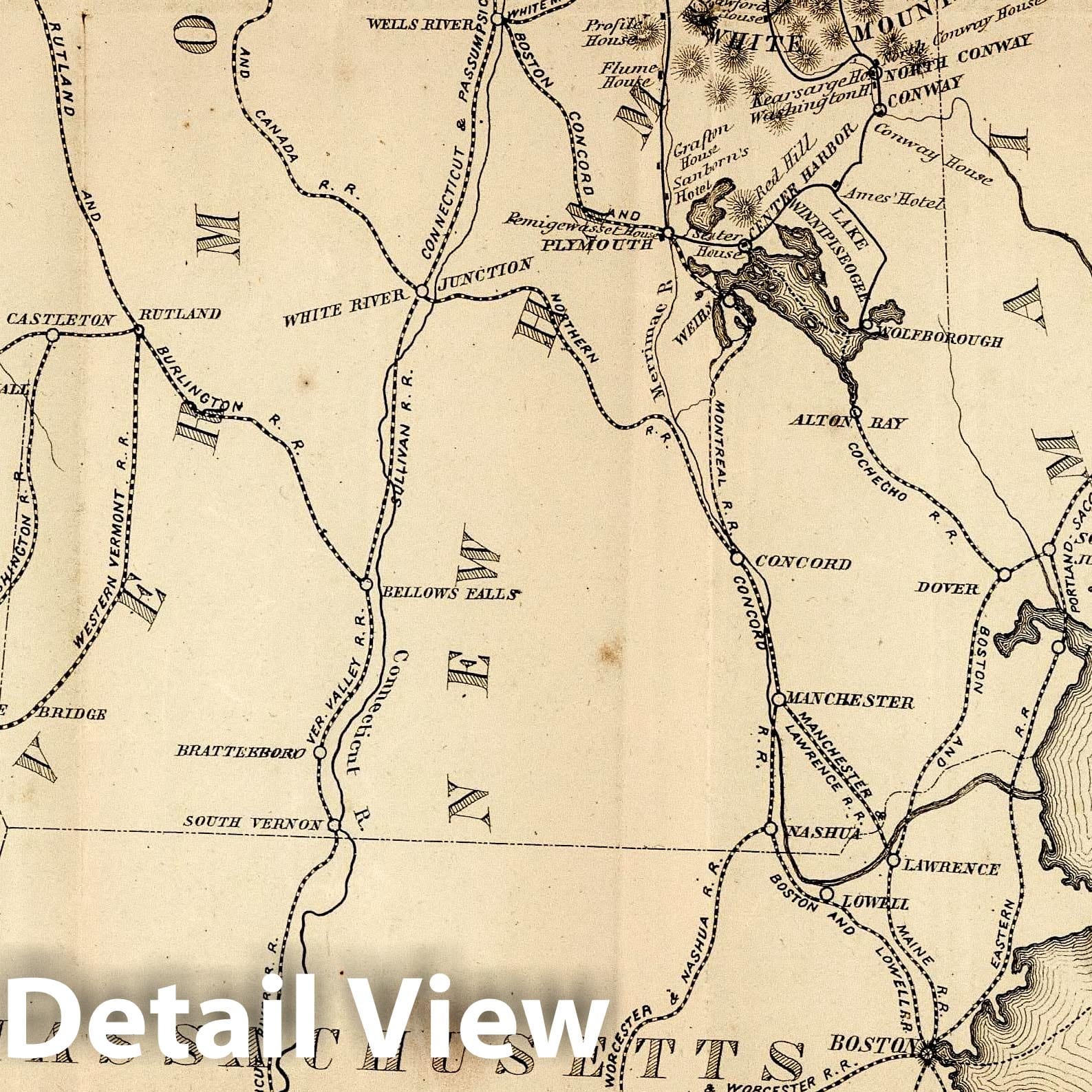 White Mountains, New Hampshire - Railroad Map, 1859 - Historical Map Print