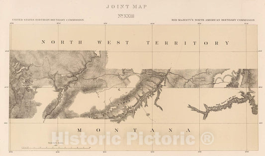 Historic Map : Exploration Book - 1878 Joint Map No. XXIII. United States Northern Boundary Commission. (Canadian Border). - Vintage Wall Art