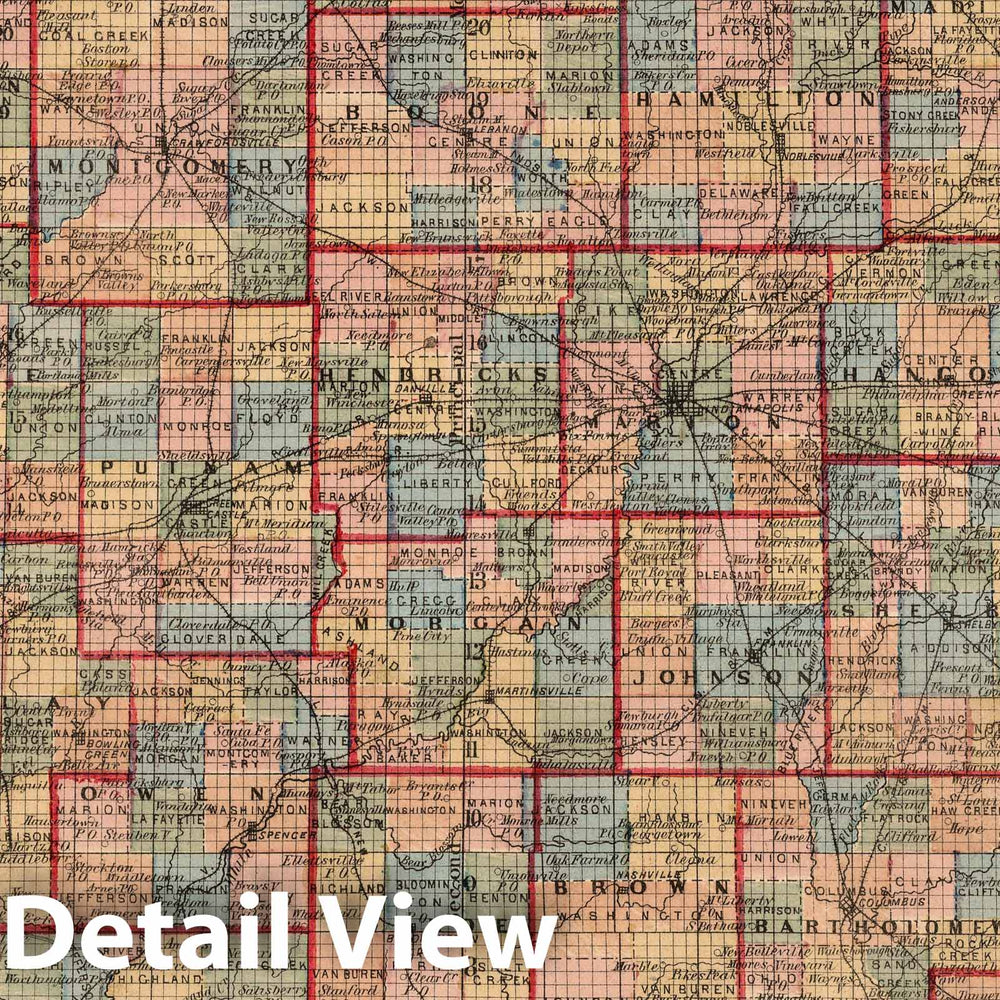 Historic Map : 1874 New Sectional and Township Map of Indiana. v2 - Vintage Wall Art