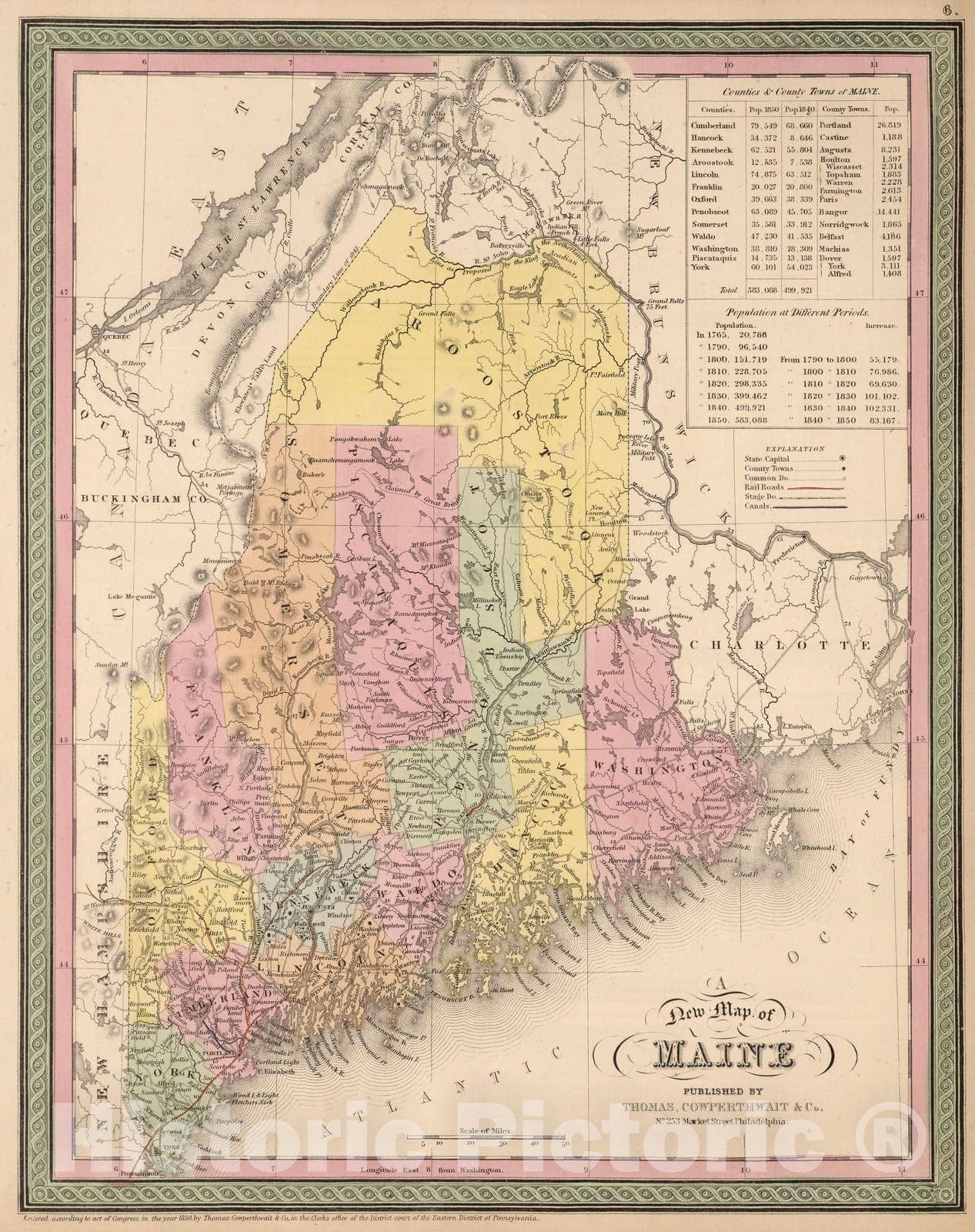 Maine - Nautical Chart, 1853 - Historical Map Print