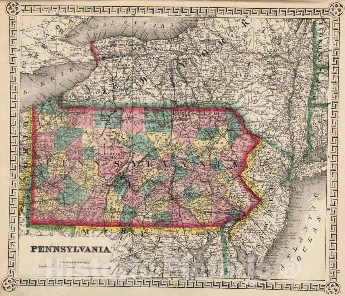 Historic Map : 1865 Pennsylvania. v2 - Vintage Wall Art
