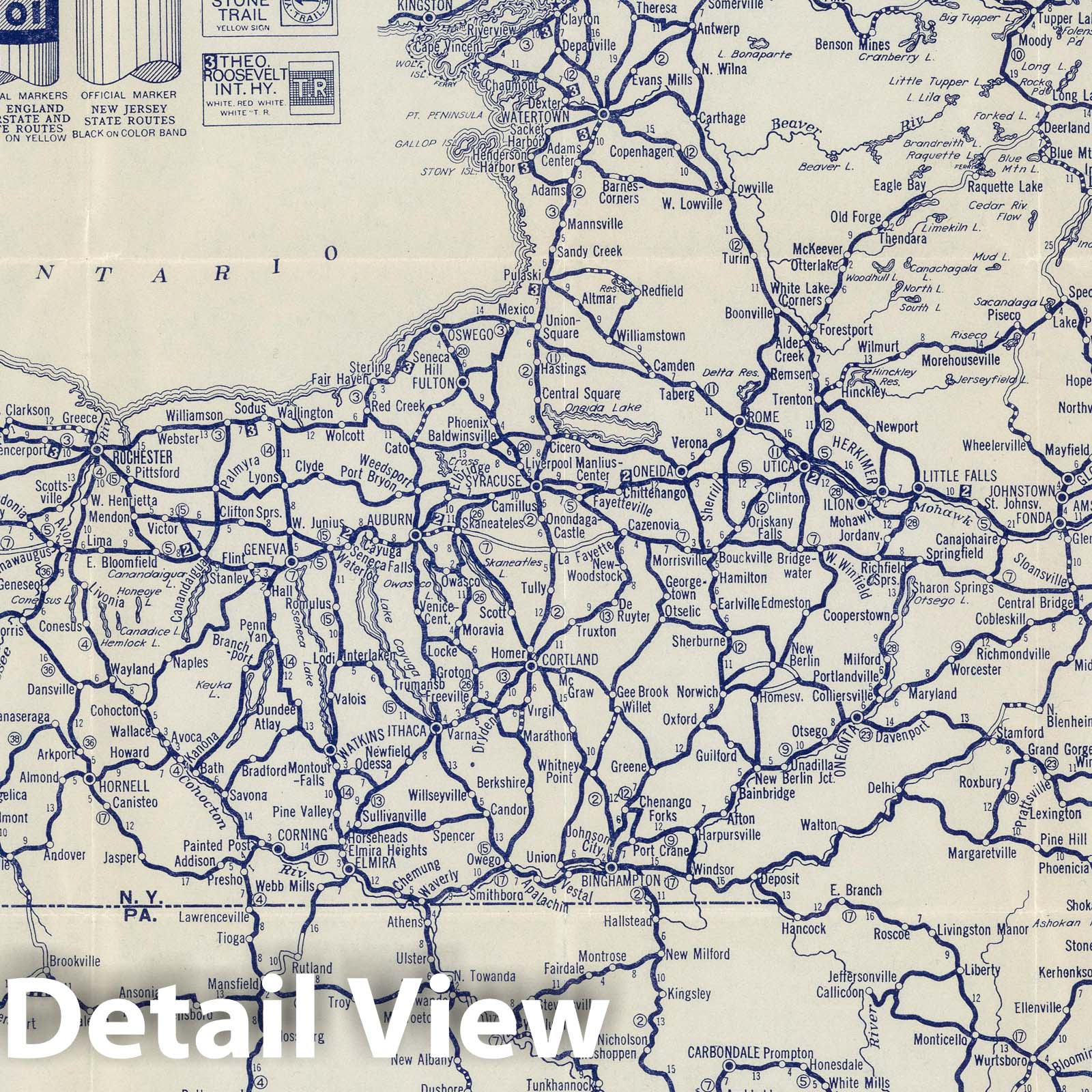 New York - Auto Road Map, 1926 - Historical Map Print